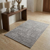 3' X 5' Gray and Silver Abstract Hand Woven Worn Faded Area Rug