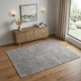 4' X 6' Gray and Silver Abstract Hand Woven Worn Faded Area Rug