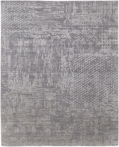 2' X 3' Gray and Silver Abstract Hand Woven Worn Faded Area Rug