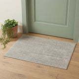 2' X 3' Ivory and Gray Abstract Hand Woven Worn Faded Area Rug