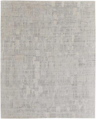 4' X 6' Ivory and Gray Abstract Hand Woven Worn Faded Area Rug