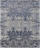 3' X 5' Blue and Ivory Abstract Hand Woven Worn Faded Area Rug