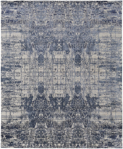 3' X 5' Blue and Ivory Abstract Hand Woven Worn Faded Area Rug