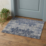 2' X 3' Blue and Ivory Abstract Hand Woven Worn Faded Area Rug