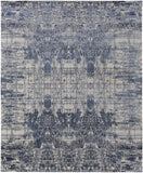 8' X 10' Blue and Gray Abstract Washable Non Skid Indoor Outdoor Area Rug