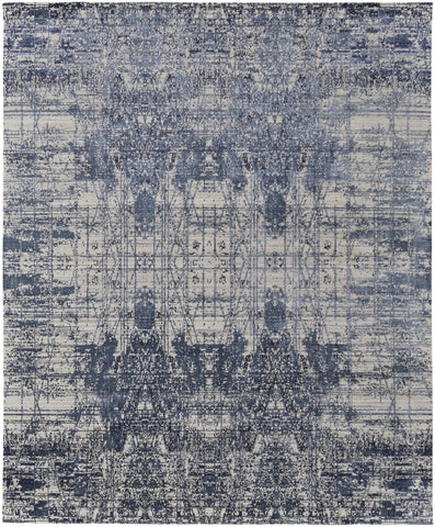 8' X 10' Blue and Gray Abstract Washable Non Skid Indoor Outdoor Area Rug