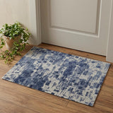 2' X 3' Blue and Ivory Abstract Hand Woven Worn Faded Area Rug