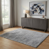 4' X 6' Blue Ivory And Gray Abstract Hand Woven Distressed Area Rug