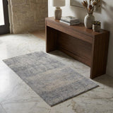 3' X 5' Gray Ivory and Blue Abstract Hand Woven Worn Faded Area Rug