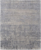 3' X 5' Gray Ivory and Blue Abstract Hand Woven Worn Faded Area Rug