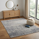 4' X 6' Gray Ivory and Blue Abstract Hand Woven Worn Faded Area Rug