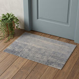 2' X 3' Gray Ivory and Blue Abstract Hand Woven Worn Faded Area Rug