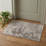 2' X 3' Gray and Ivory Abstract Hand Woven Worn Faded Area Rug