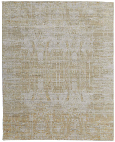 3' X 5' Yellow and Ivory Abstract Hand Woven Area Rug