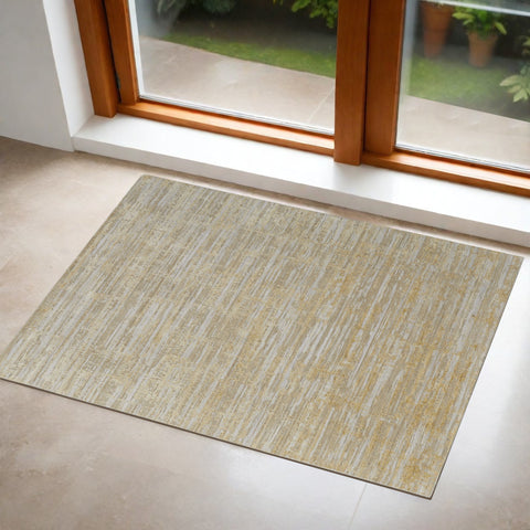 3' X 5' Yellow and Ivory Abstract Hand Woven Area Rug
