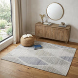 4' X 6' Ivory and Blue Geometric Hand Woven Area Rug