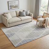 5' X 8' Ivory and Blue Geometric Hand Woven Area Rug