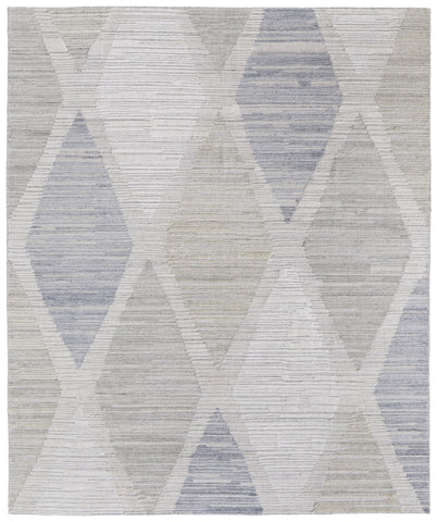 5' X 8' Ivory and Blue Geometric Hand Woven Area Rug
