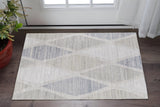 2' X 3' Ivory and Blue Geometric Hand Woven Area Rug