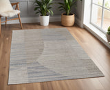 4' X 6' Tan and Blue Abstract Hand Woven Worn Faded Area Rug