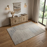 4' X 6' Tan and Blue Abstract Hand Woven Worn Faded Area Rug