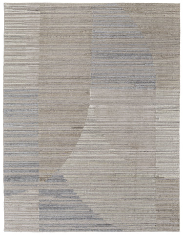 4' X 6' Tan and Blue Abstract Hand Woven Worn Faded Area Rug