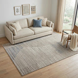 5' X 8' Tan and Blue Abstract Hand Woven Worn Faded Area Rug