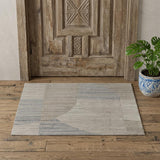 2' X 3' Tan and Blue Abstract Hand Woven Worn Faded Area Rug