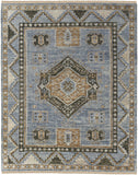 4' X 6' Ivory Tan and Blue Wool Oriental Hand Knotted Area Rug With Fringe