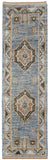 12' Ivory Tan and Blue Wool Oriental Hand Knotted Runner Rug With Fringe