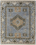 2' X 3' Ivory Tan and Blue Wool Oriental Hand Knotted Area Rug With Fringe