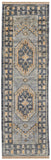 10' Blue Gray and Tan Wool Oriental Hand Knotted Runner Rug With Fringe