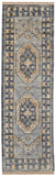 8' Blue Gray and Tan Wool Oriental Hand Knotted Runner Rug With Fringe