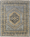 2' X 3' Blue Gray and Tan Wool Oriental Hand Knotted Area Rug With Fringe