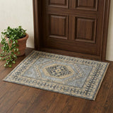 2' X 3' Blue Gray and Tan Wool Oriental Hand Knotted Area Rug With Fringe