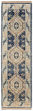 12' Blue and Ivory Wool Geometric Hand Knotted Runner Rug With Fringe