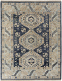2' X 3' Blue and Ivory Wool Geometric Hand Knotted Area Rug With Fringe