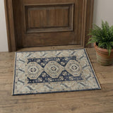 2' X 3' Blue and Ivory Wool Geometric Hand Knotted Area Rug With Fringe