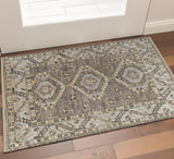 3' X 5' Ivory Gray And Brown Wool Geometric Hand Knotted Area Rug With Fringe
