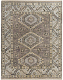 3' X 5' Ivory Gray And Brown Wool Geometric Hand Knotted Area Rug With Fringe