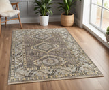 4' X 6' Ivory Gray And Brown Wool Geometric Hand Knotted Area Rug With Fringe