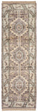12' Ivory Gray and Brown Wool Geometric Hand Knotted Runner Rug With Fringe