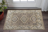 2' X 3' Ivory Gray And Brown Wool Geometric Hand Knotted Area Rug With Fringe