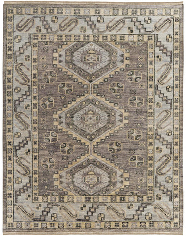 2' X 3' Ivory Gray And Brown Wool Geometric Hand Knotted Area Rug With Fringe