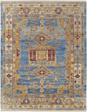 3' X 5' Blue Red and Yellow Wool Geometric Hand Knotted Area Rug With Fringe