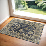 3' X 5' Blue and Gray Wool Floral Hand Knotted Area Rug With Fringe