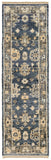 12' Blue and Gray Wool Floral Hand Knotted Runner Rug With Fringe