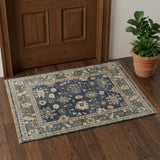 2' X 3' Blue and Gray Wool Floral Hand Knotted Area Rug With Fringe