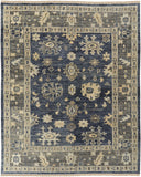 2' X 3' Blue and Gray Wool Floral Hand Knotted Area Rug With Fringe