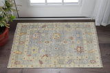 2' X 3' Blue Taupe And Gray Wool Floral Hand Knotted Area Rug With Fringe